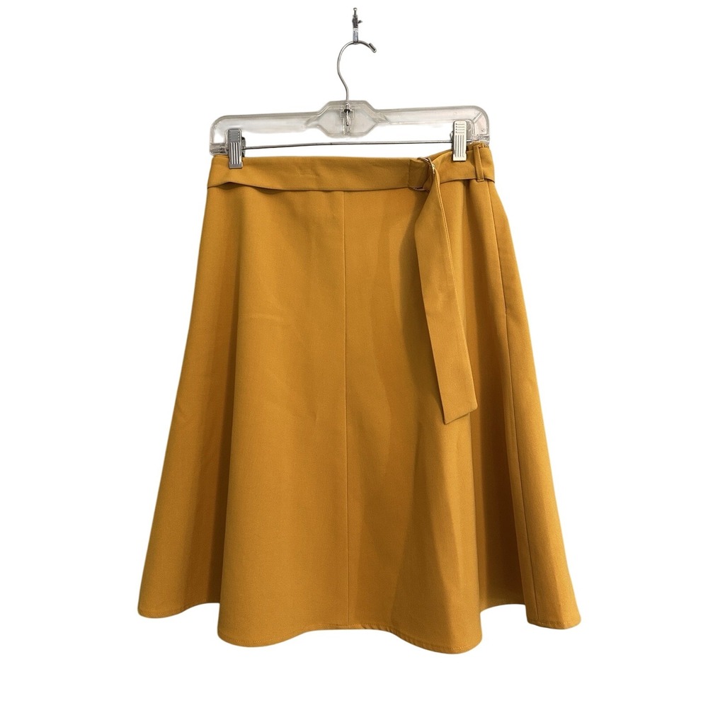 Nine West A-Line Skirt Women 2 Mustard Yellow D-Ring Belted Knee Length
